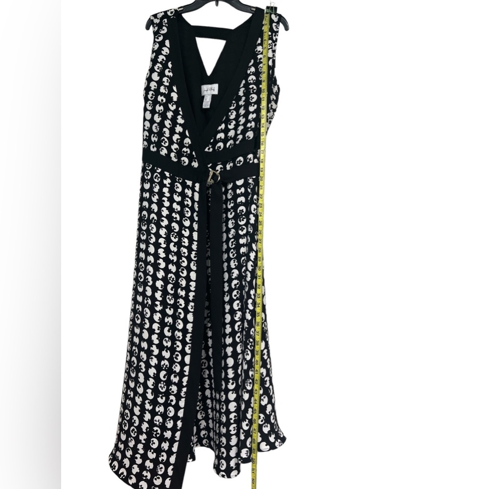 Joseph Ribkoff Black And White Floral Polka Dot Sleeveless V Neck Wrap Dress - Picture 5 of 8